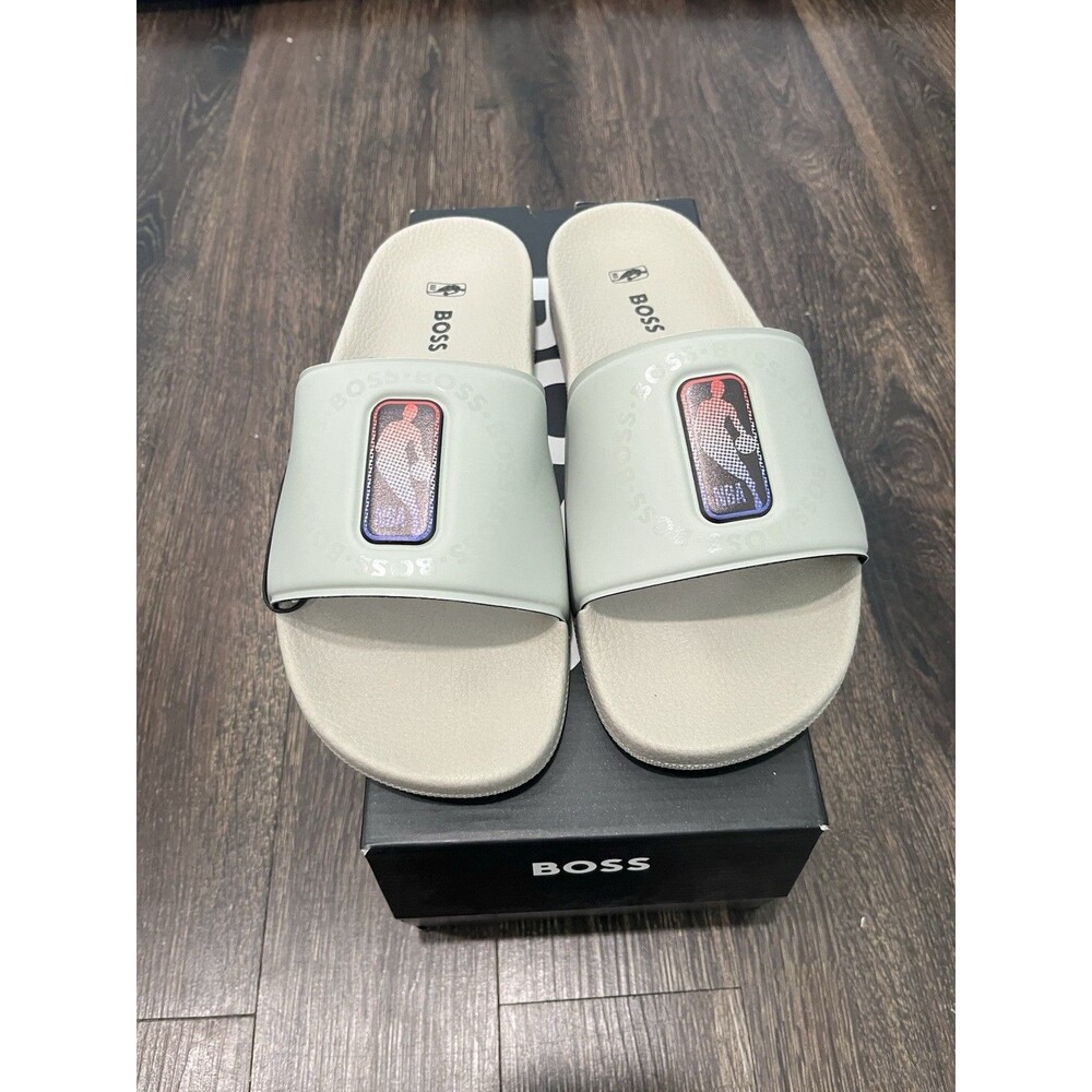 Boss x NBA Bay It Slide Sandal Men US8/UK7/EU41  Light Beige New With Box
